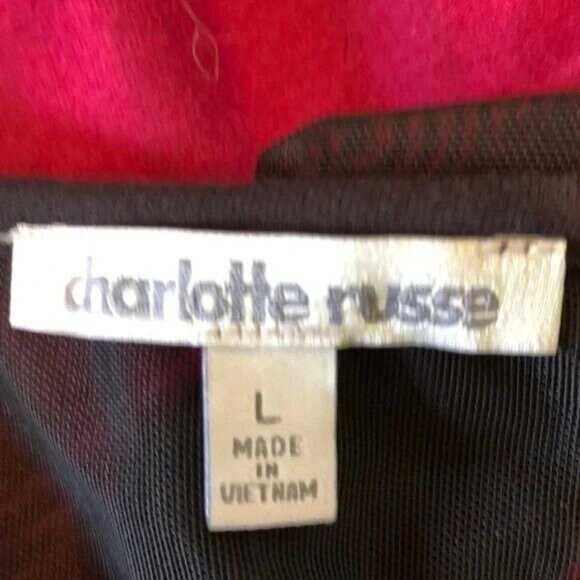 NWT Charlotte Russe Dress Red & Black Vertical Stripe Bodycon Mesh Yoke Large - Picture 6 of 8